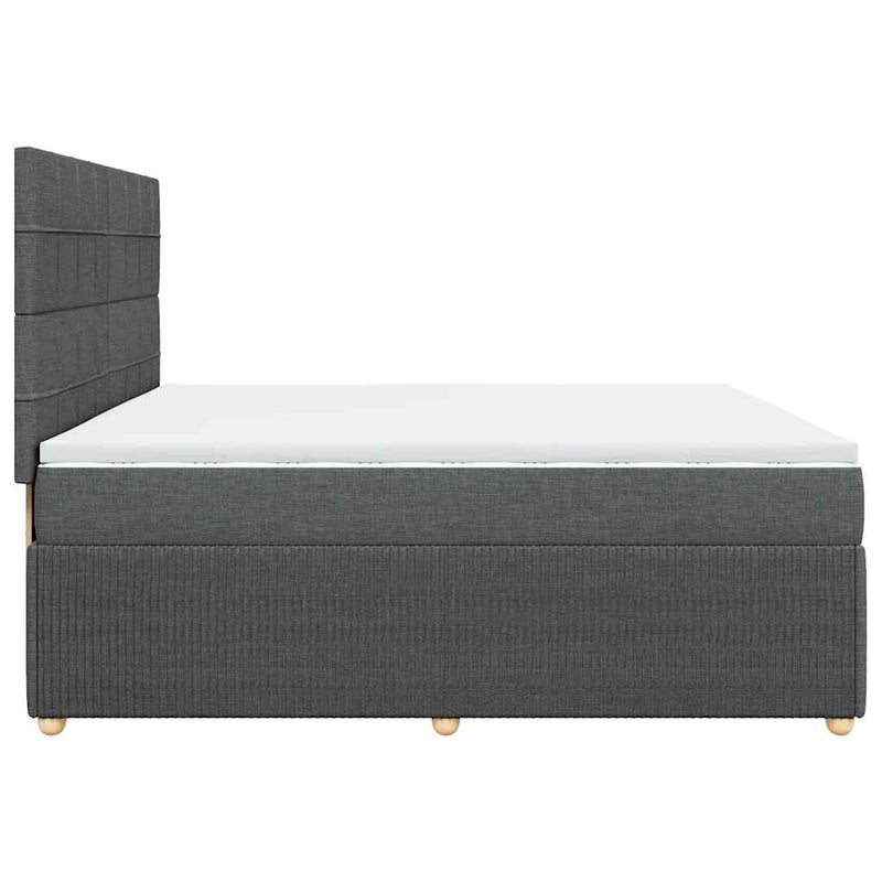Pat box spring cu saltea, gri închis, 200x200 cm, textil