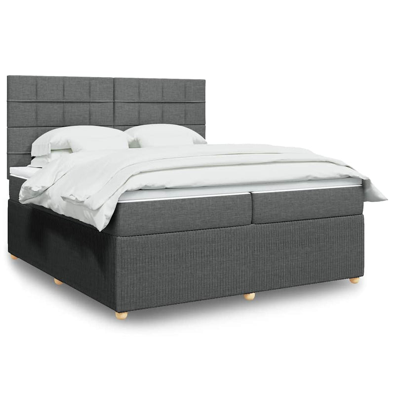 Pat box spring cu saltea, gri închis, 200x200 cm, textil