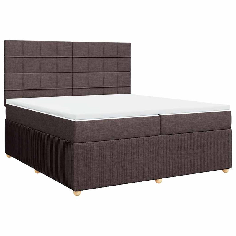 Pat box spring cu saltea, maro închis, 200x200 cm, textil