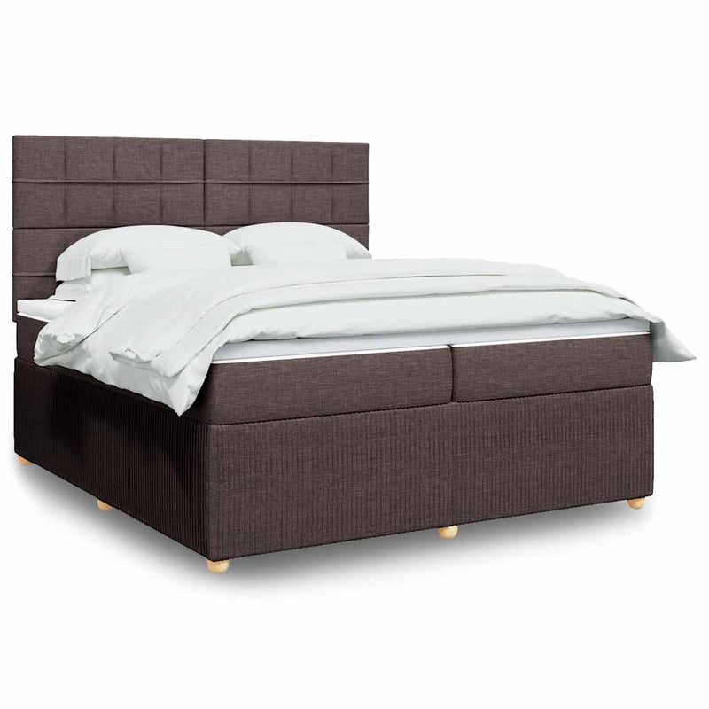Pat box spring cu saltea, maro închis, 200x200 cm, textil