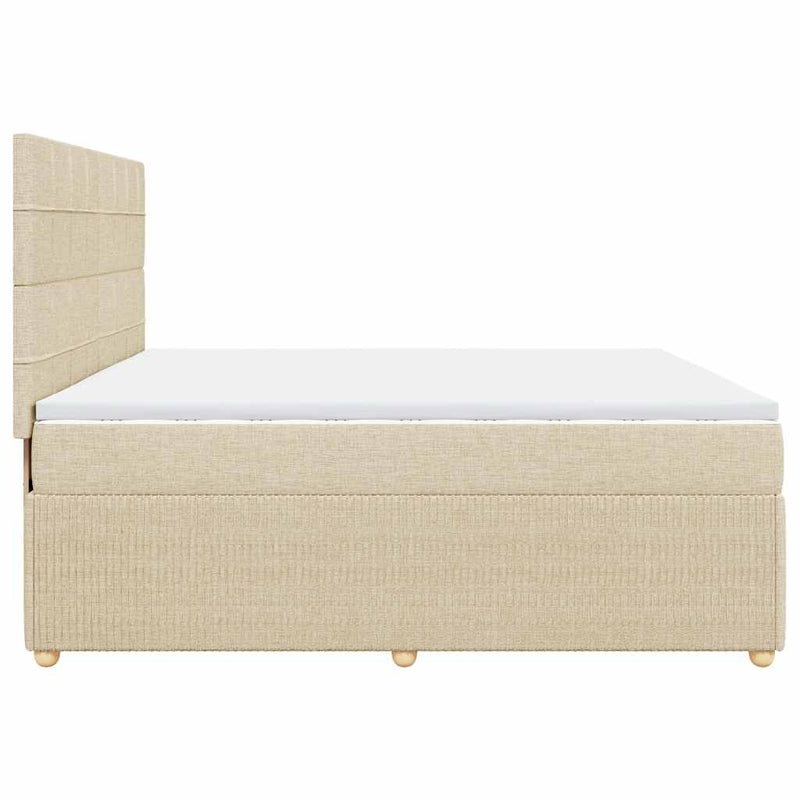 Pat box spring cu saltea, crem, 200x200 cm, textil
