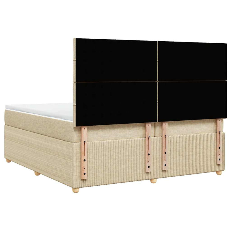Pat box spring cu saltea, crem, 200x200 cm, textil