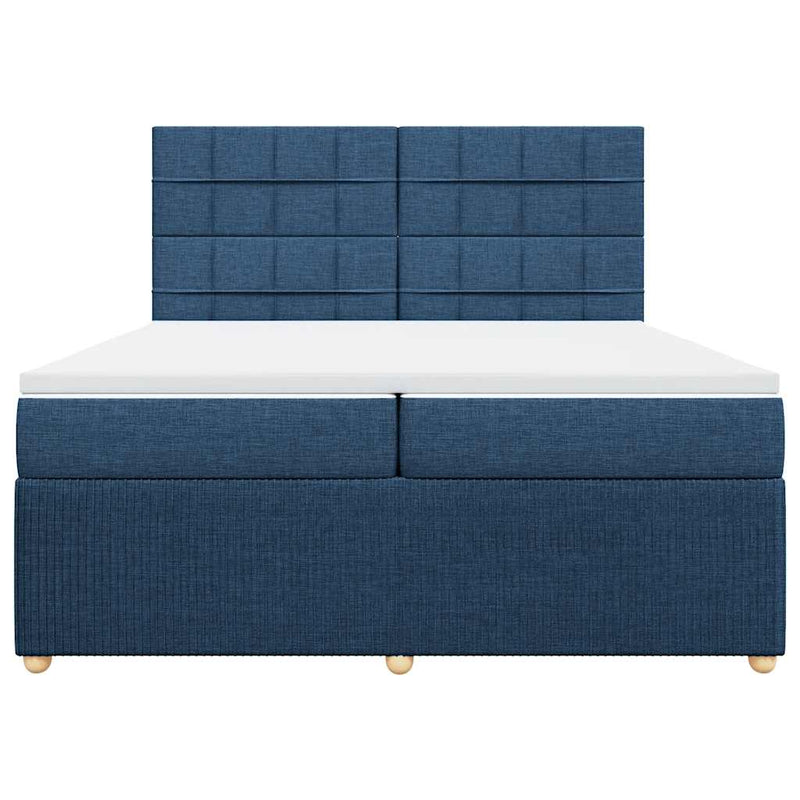 Pat box spring cu saltea, albastru, 200x200 cm, textil