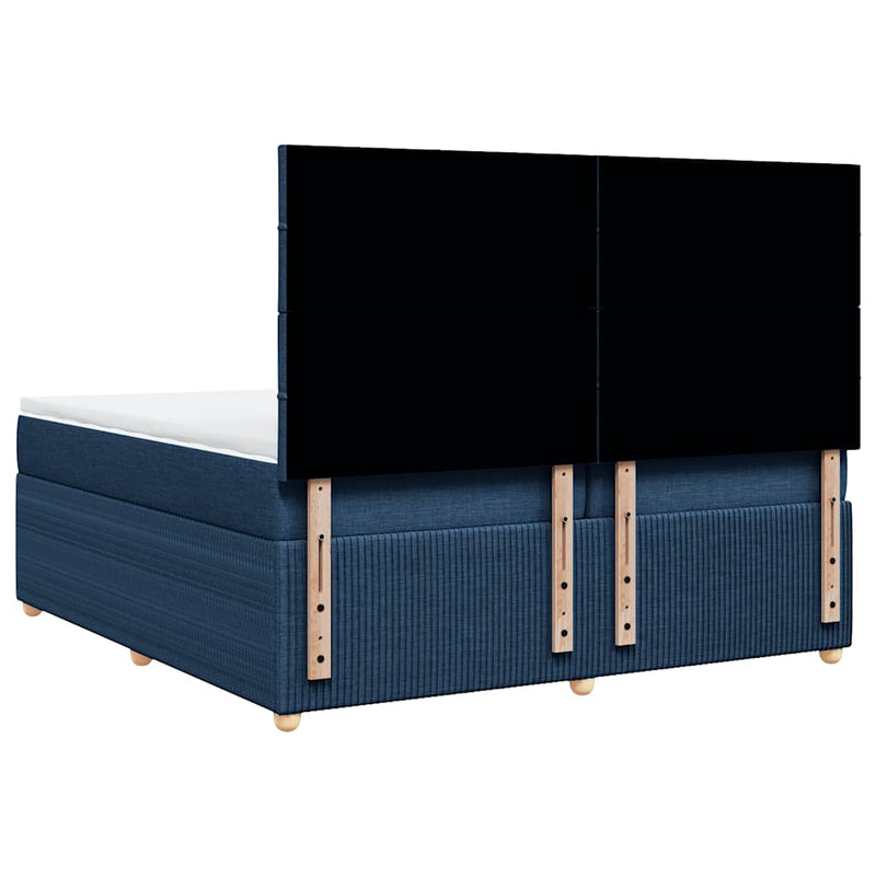 Pat box spring cu saltea, albastru, 200x200 cm, textil