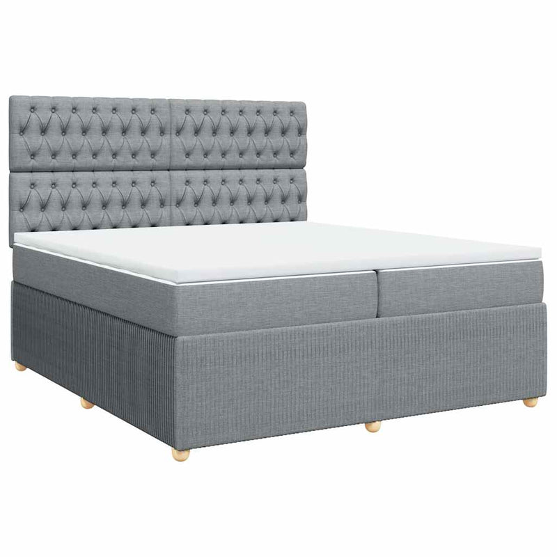 Pat box spring cu saltea, gri deschis, 200x200 cm, textil