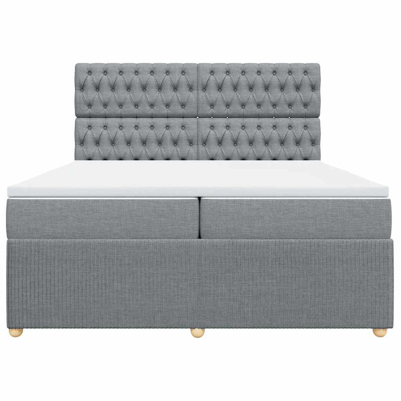 Pat box spring cu saltea, gri deschis, 200x200 cm, textil