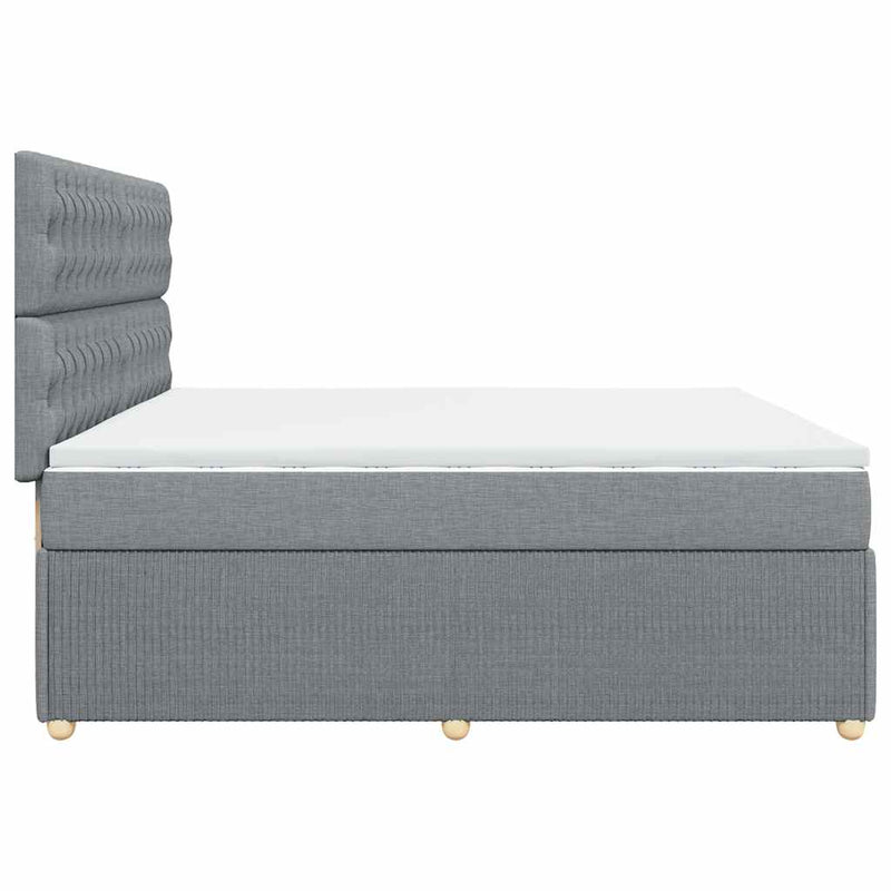 Pat box spring cu saltea, gri deschis, 200x200 cm, textil