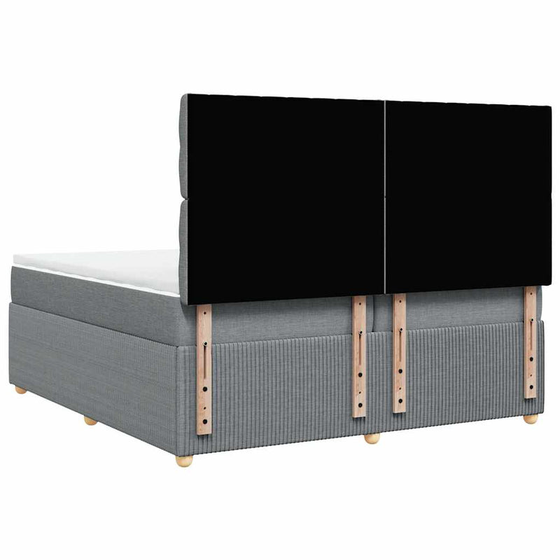 Pat box spring cu saltea, gri deschis, 200x200 cm, textil