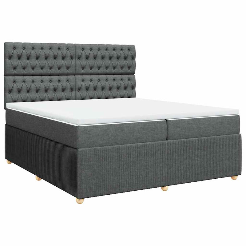 Pat box spring cu saltea, gri închis, 200x200 cm, textil