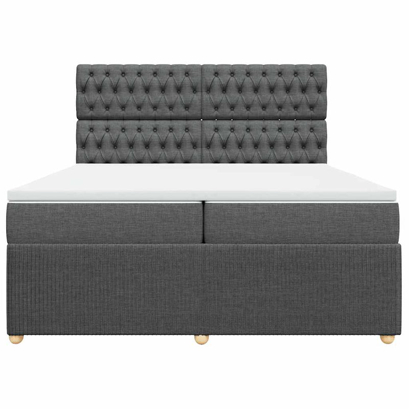 Pat box spring cu saltea, gri închis, 200x200 cm, textil
