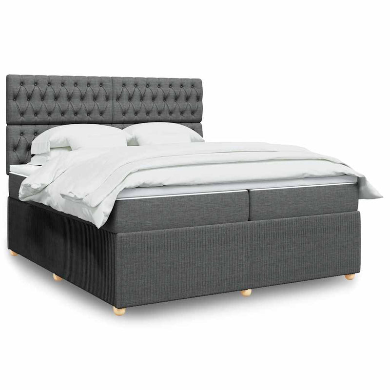Pat box spring cu saltea, gri închis, 200x200 cm, textil