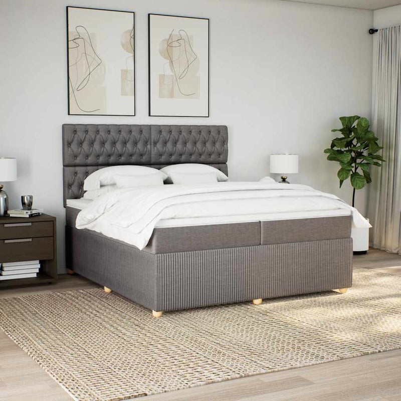 Pat box spring cu saltea, gri taupe, 200x200 cm, textil