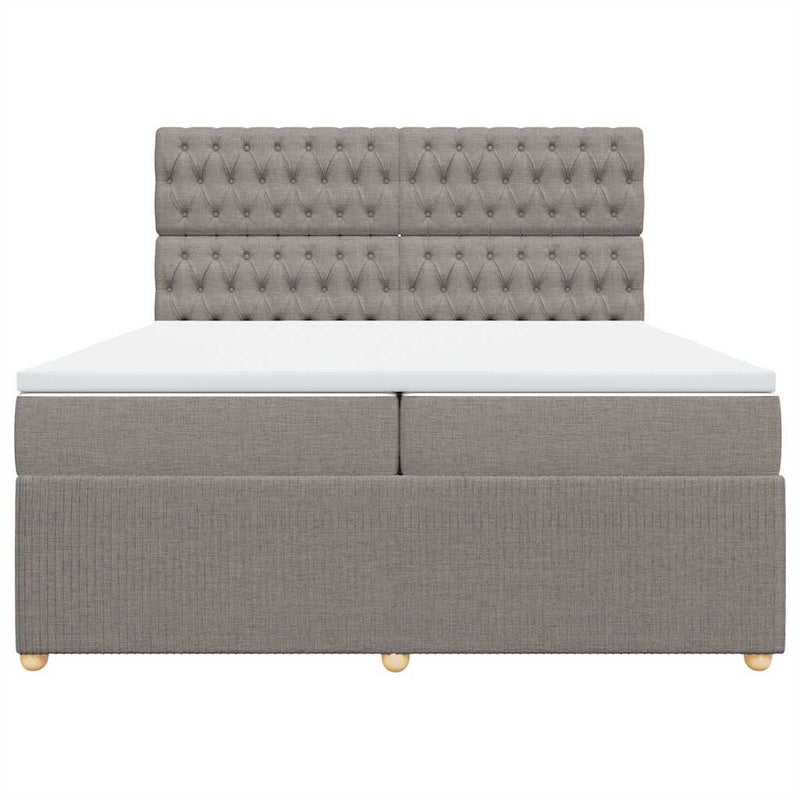 Pat box spring cu saltea, gri taupe, 200x200 cm, textil