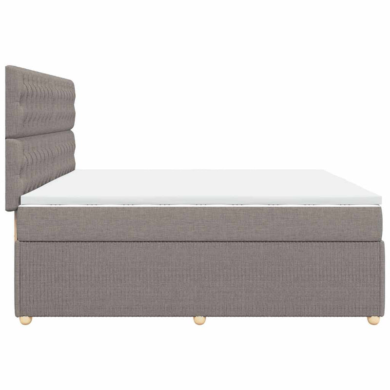 Pat box spring cu saltea, gri taupe, 200x200 cm, textil