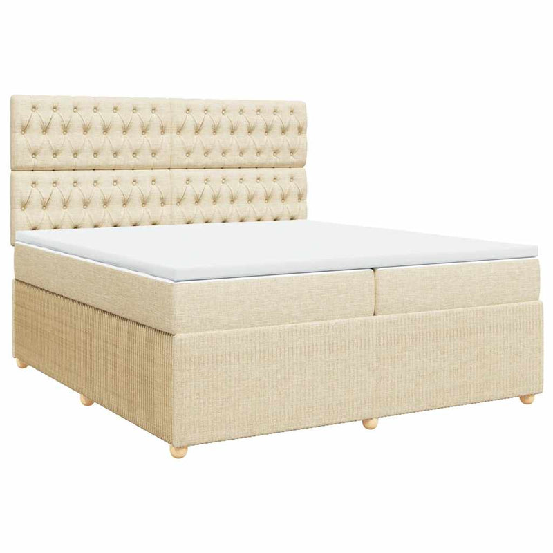 Pat box spring cu saltea, crem, 200x200 cm, textil