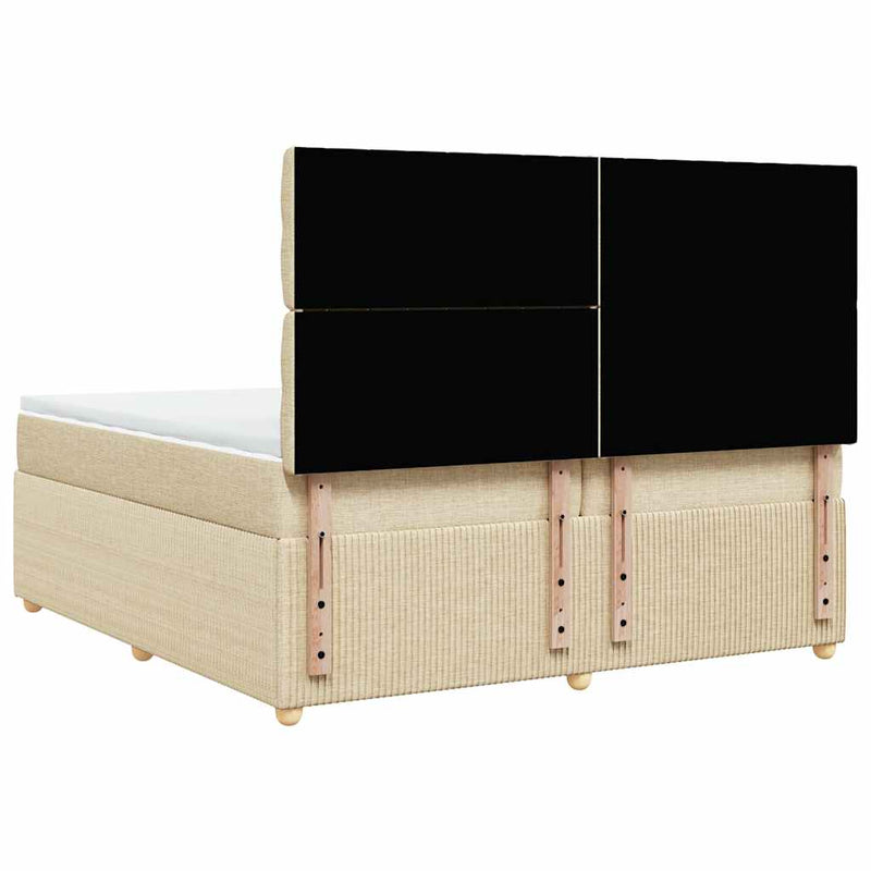 Pat box spring cu saltea, crem, 200x200 cm, textil