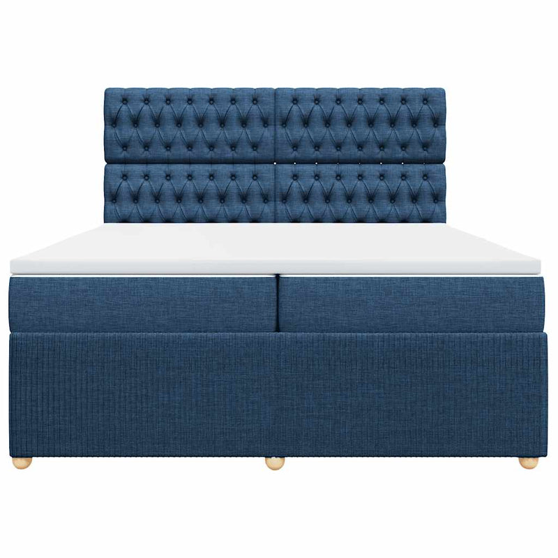 Pat box spring cu saltea, albastru, 200x200 cm, textil