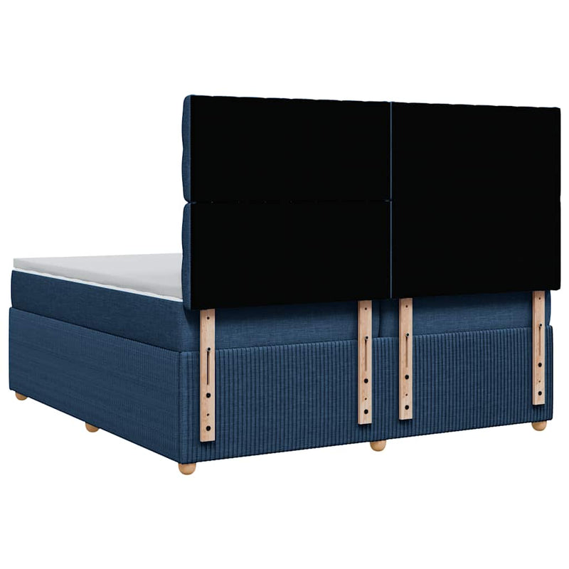 Pat box spring cu saltea, albastru, 200x200 cm, textil