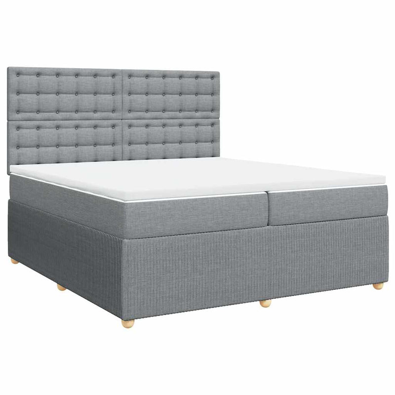 Pat box spring cu saltea, gri deschis, 200x200 cm, textil