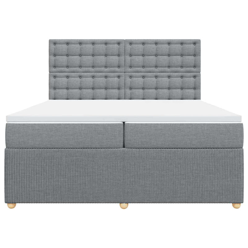Pat box spring cu saltea, gri deschis, 200x200 cm, textil