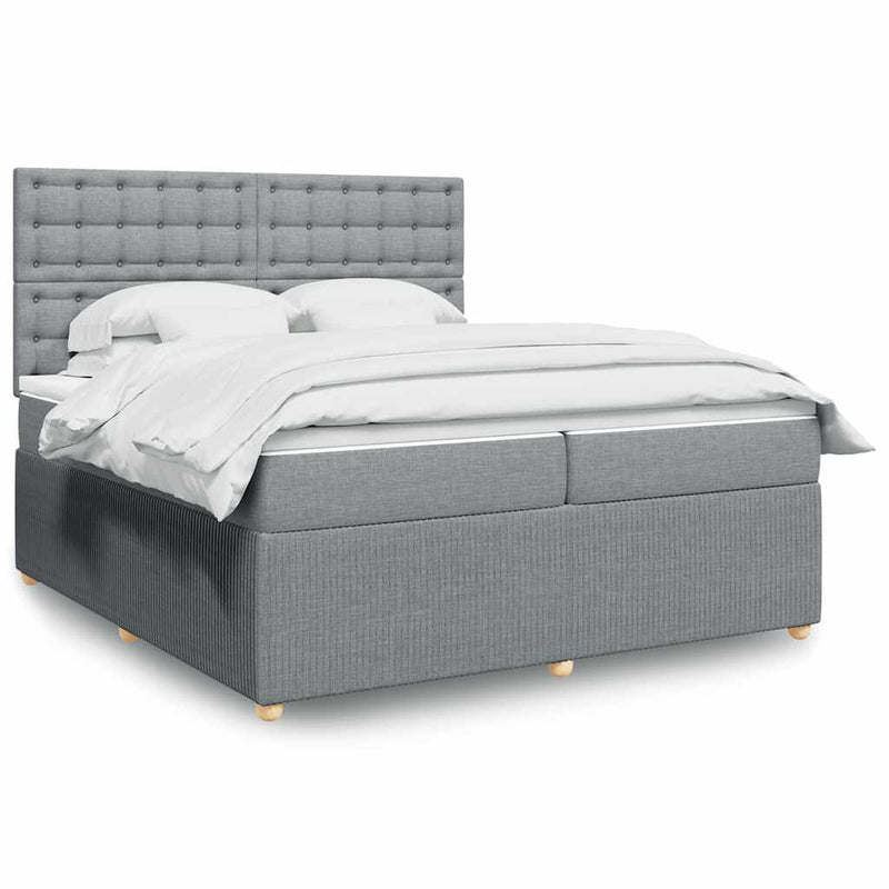 Pat box spring cu saltea, gri deschis, 200x200 cm, textil