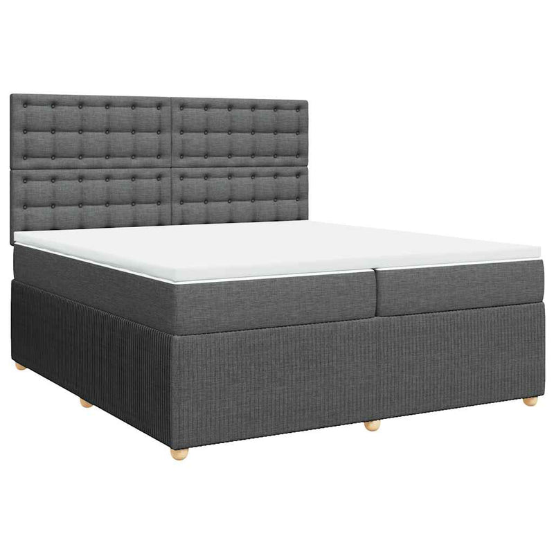 Pat box spring cu saltea, gri închis, 200x200 cm, textil