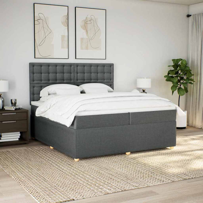Pat box spring cu saltea, gri închis, 200x200 cm, textil