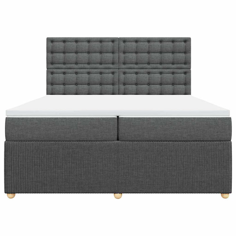Pat box spring cu saltea, gri închis, 200x200 cm, textil