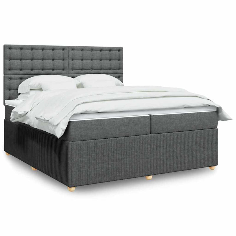 Pat box spring cu saltea, gri închis, 200x200 cm, textil