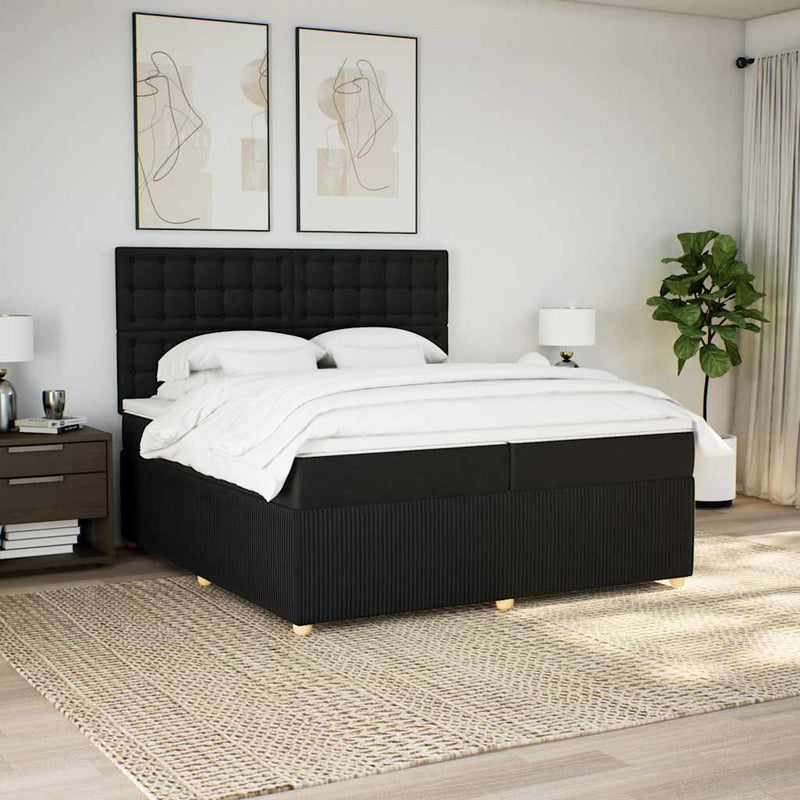 Pat box spring cu saltea, negru, 200x200 cm, textil