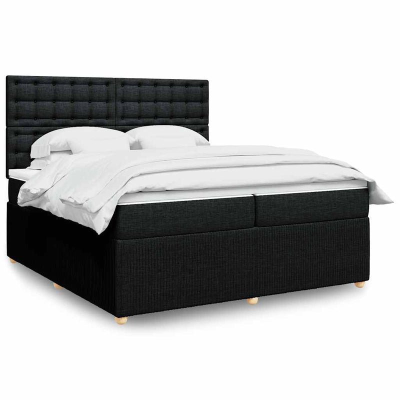 Pat box spring cu saltea, negru, 200x200 cm, textil