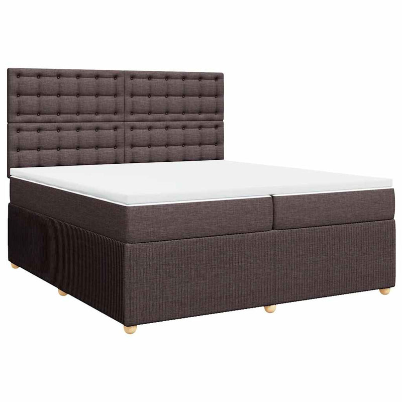 Pat box spring cu saltea, maro închis, 200x200 cm, textil