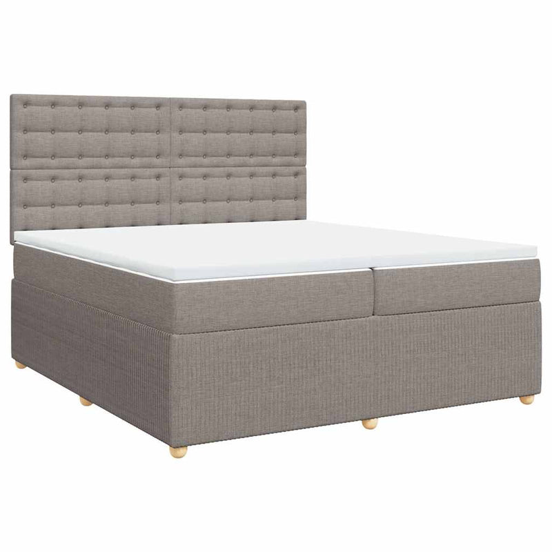 Pat box spring cu saltea, gri taupe, 200x200 cm, textil