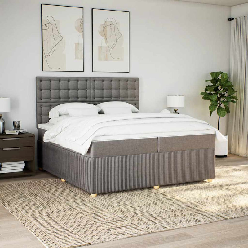 Pat box spring cu saltea, gri taupe, 200x200 cm, textil