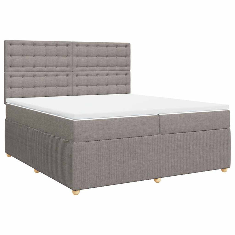 Pat box spring cu saltea, gri taupe, 200x200 cm, textil