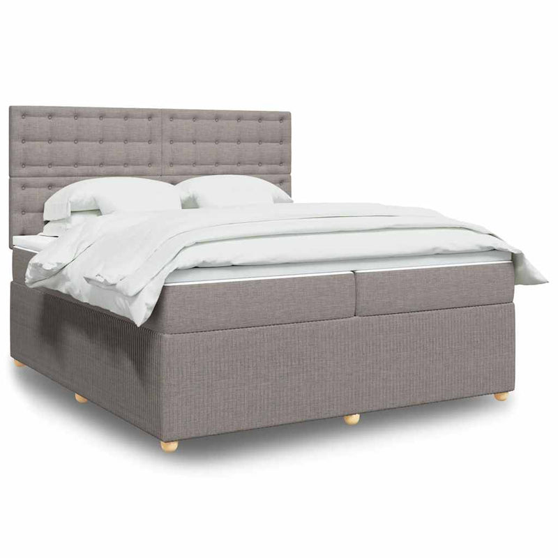 Pat box spring cu saltea, gri taupe, 200x200 cm, textil