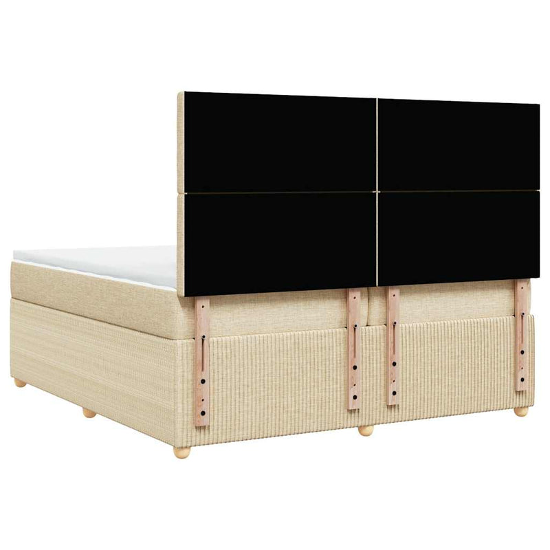 Pat box spring cu saltea, crem, 200x200 cm, textil