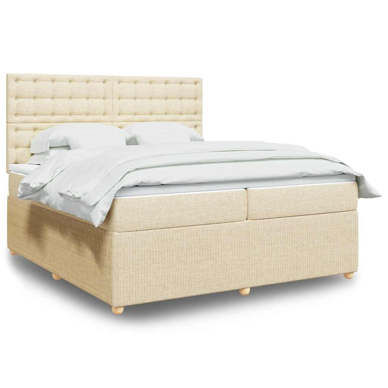 Pat box spring cu saltea, crem, 200x200 cm, textil