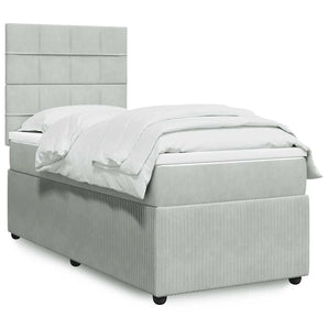 Pat continental cu saltea, gri deschis, 80x200 cm, catifea