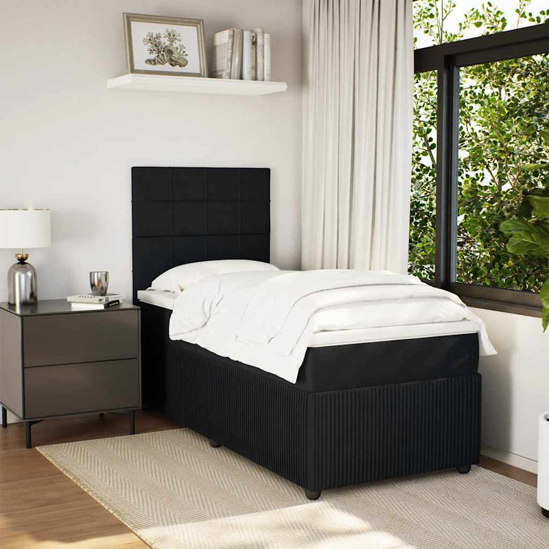 Pat box spring cu saltea, negru, 80x200 cm, catifea