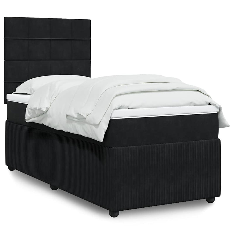 Pat box spring cu saltea, negru, 80x200 cm, catifea