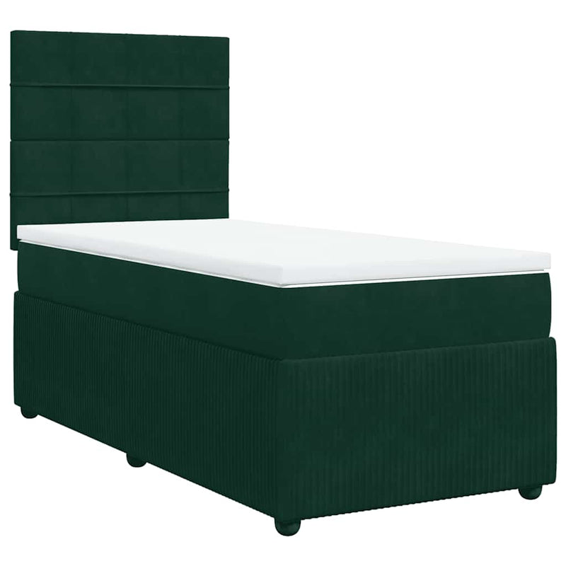 Pat continental cu saltea, verde închis, 80x200 cm, catifea