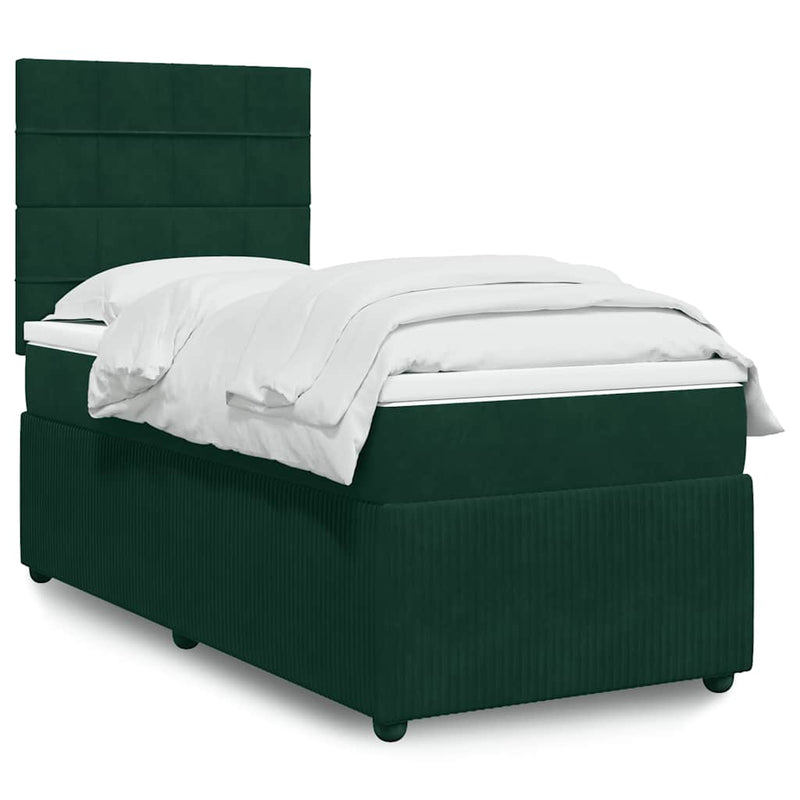 Pat continental cu saltea, verde închis, 80x200 cm, catifea