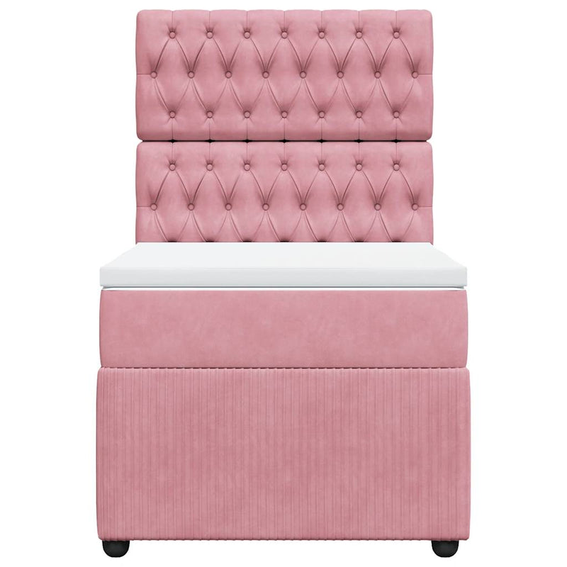 Pat box spring cu saltea, roz, 80x200 cm, catifea