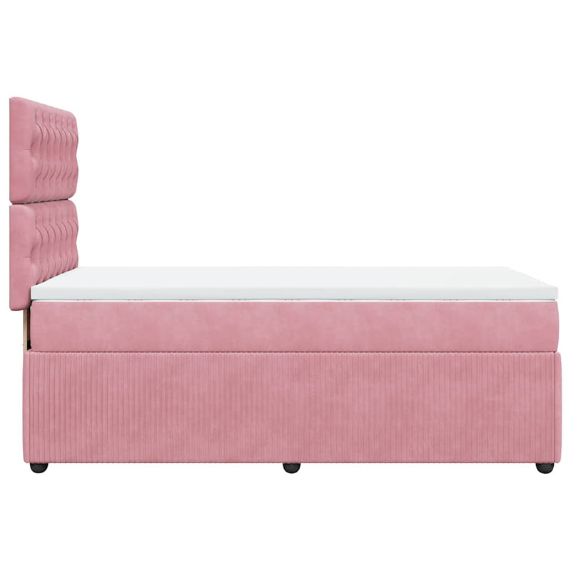 Pat box spring cu saltea, roz, 80x200 cm, catifea