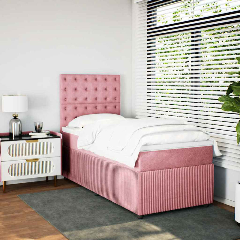 Pat box spring cu saltea, roz, 80x200 cm, catifea