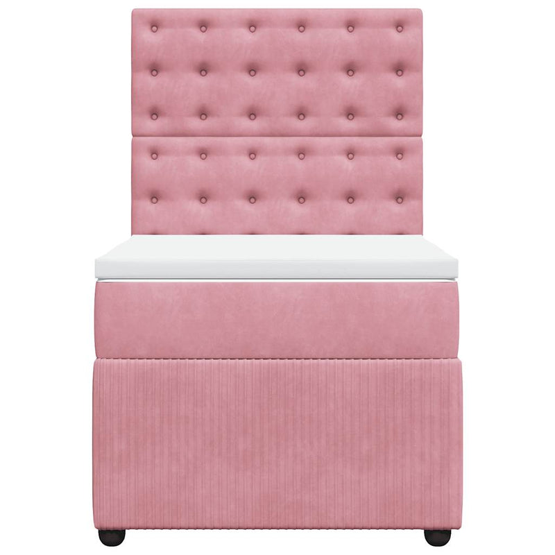 Pat box spring cu saltea, roz, 80x200 cm, catifea