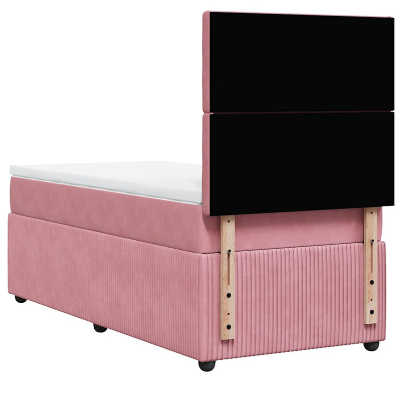 Pat box spring cu saltea, roz, 80x200 cm, catifea