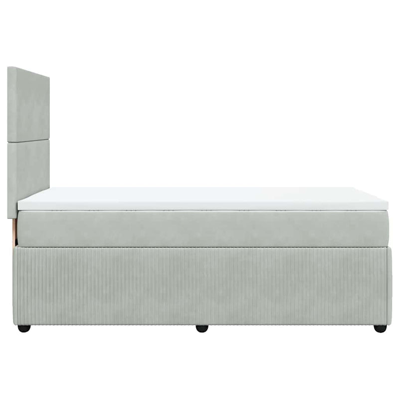 Pat box spring cu saltea, gri deschis, 90x190 cm, catifea