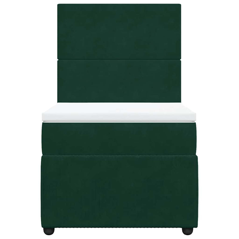 Pat box spring cu saltea, verde închis, 90x190 cm, catifea